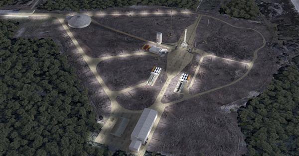 人族1号火箭垂直在卡纳维拉尔角空军基地的发射中心的垫上的概念图像