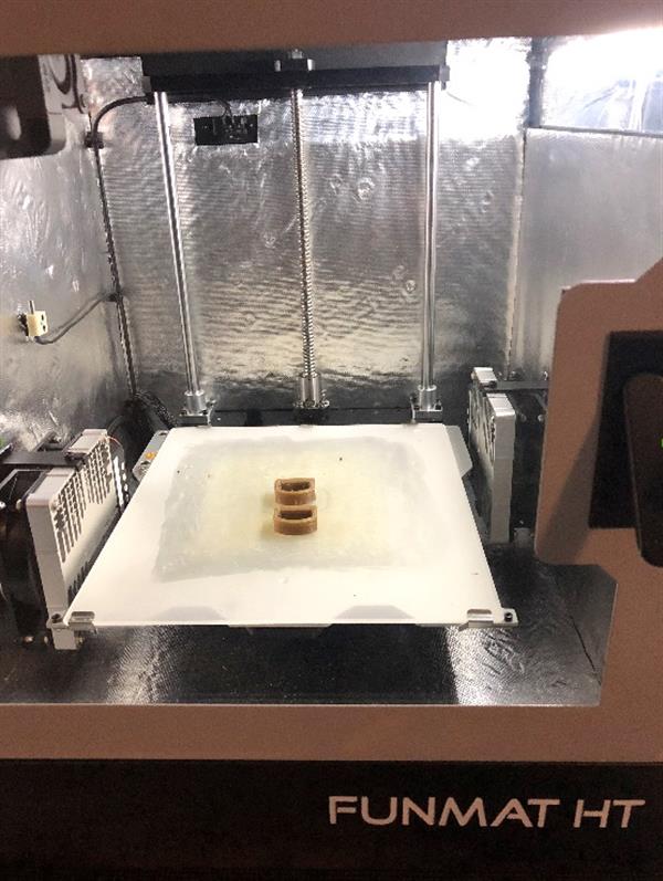 最初3D打印的PEEK椎体间隔体模型的图像。